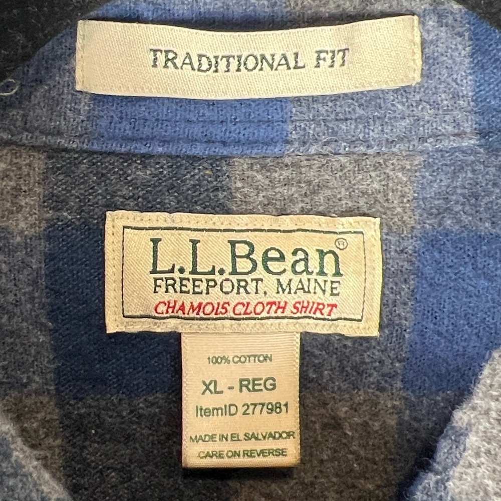 L.L. Bean men’s gray blue plaid cotton thick traditional fit flannel shirt XL - Picture 5 of 6
